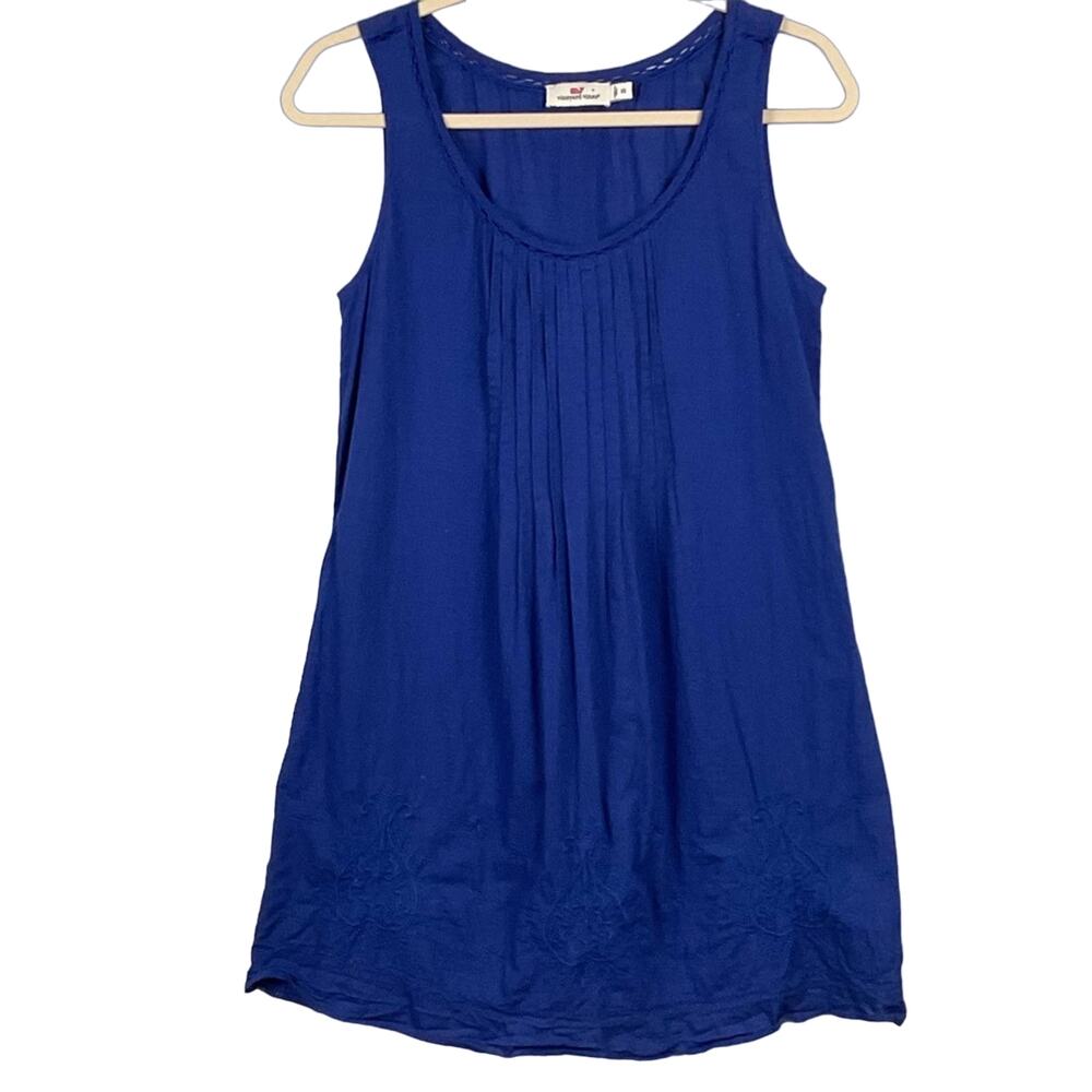 Vineyard Vines Womens Block Print Embroidered Tank Shift Dress Deep Blue sz XS